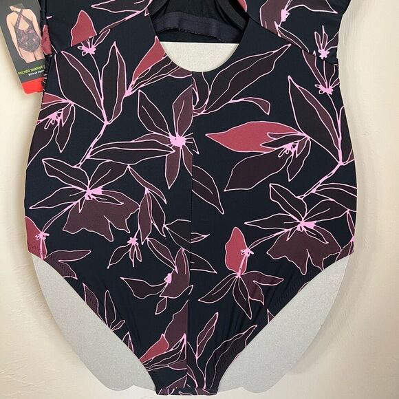 NWT Eddie Bauer One Piece Swimsuit Women’s Medium Ruched Shaping Underwire Black - Picture 8 of 12